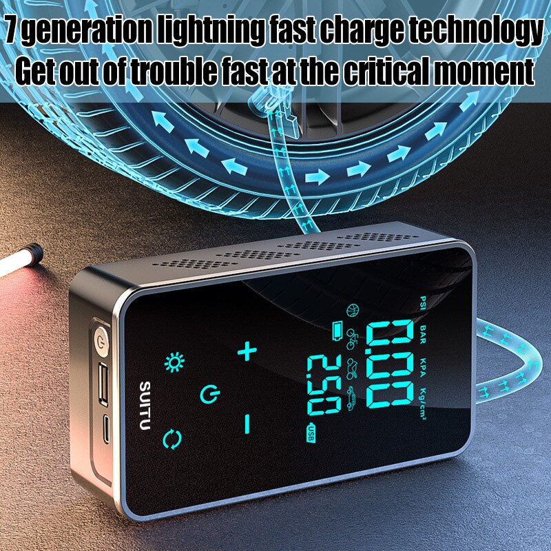 Portable Car and Motorcycle Electric Air Pump with Digital Display and Wireless or Wired Operation