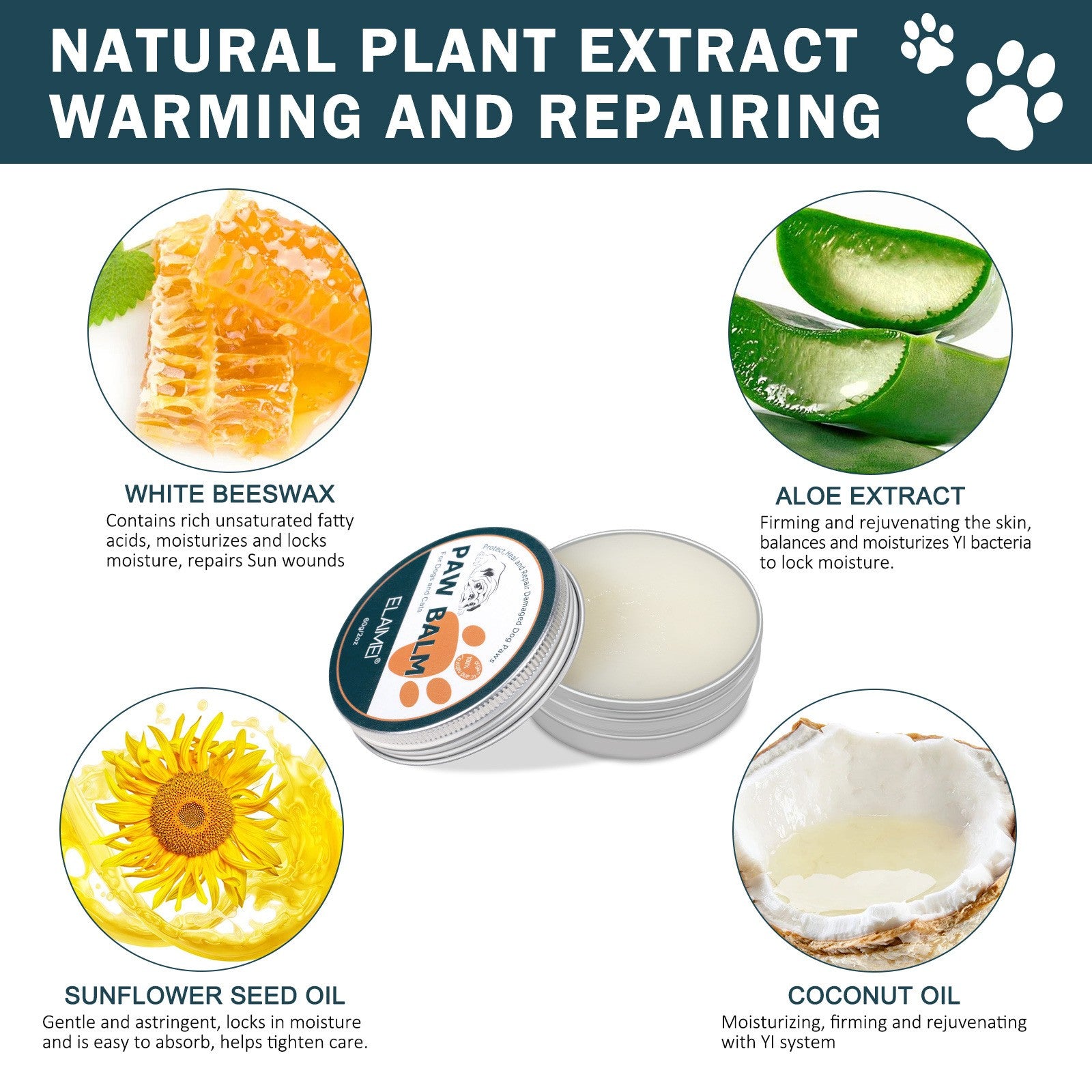 Pet Paw Balm for Dogs and Cats 60g Natural Moisturizer for Cracked Pads and Noses