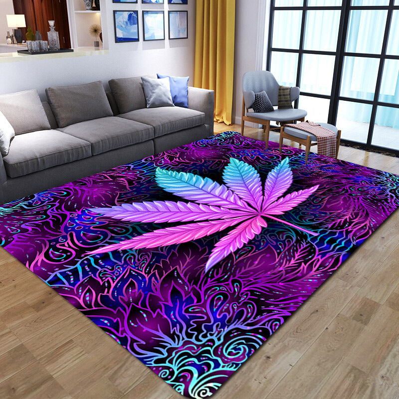 Purple Leaf Print Living Room Carpet Floor Mat for Sofa or Coffee Table