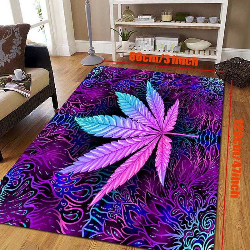 Purple Leaf Print Living Room Carpet Floor Mat for Sofa or Coffee Table