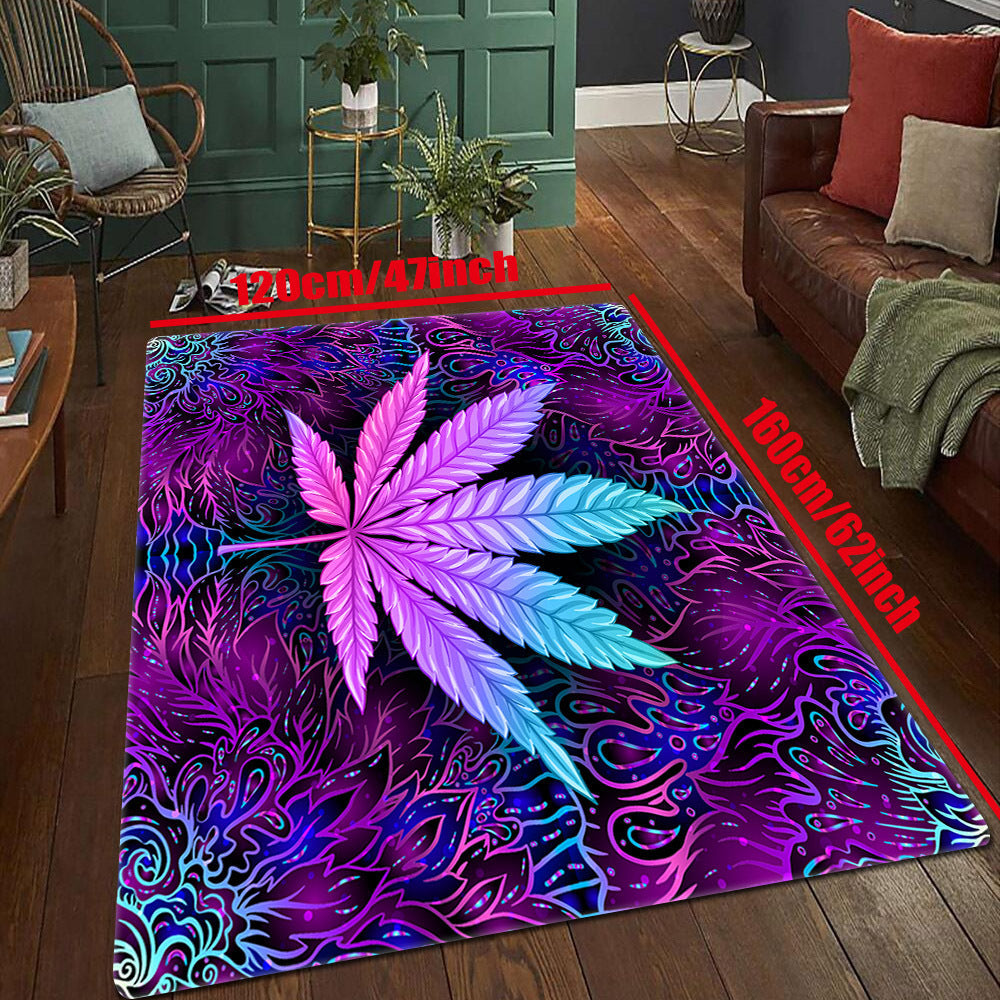 Purple Leaf Print Living Room Carpet Floor Mat for Sofa or Coffee Table
