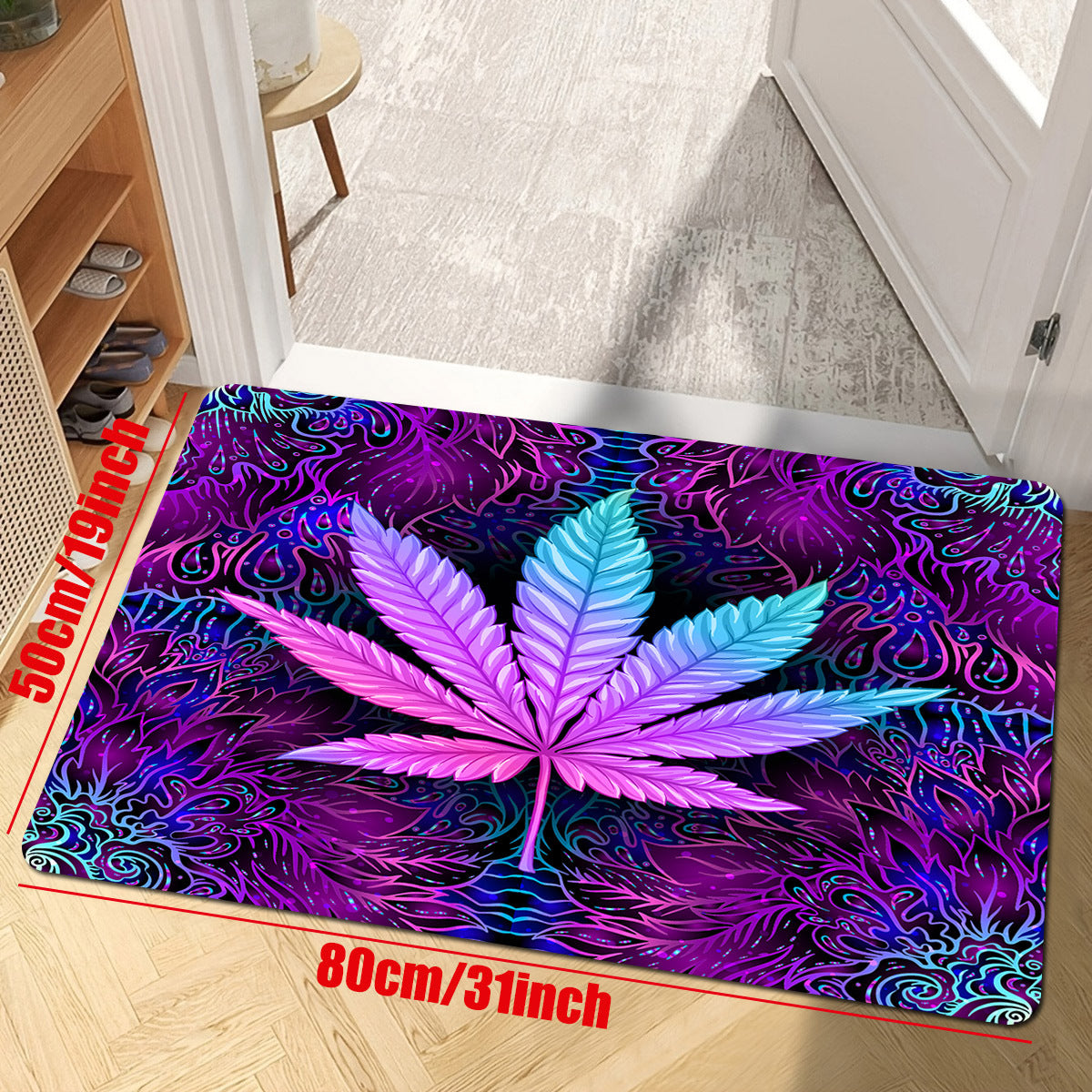 Purple Leaf Print Living Room Carpet Floor Mat for Sofa or Coffee Table