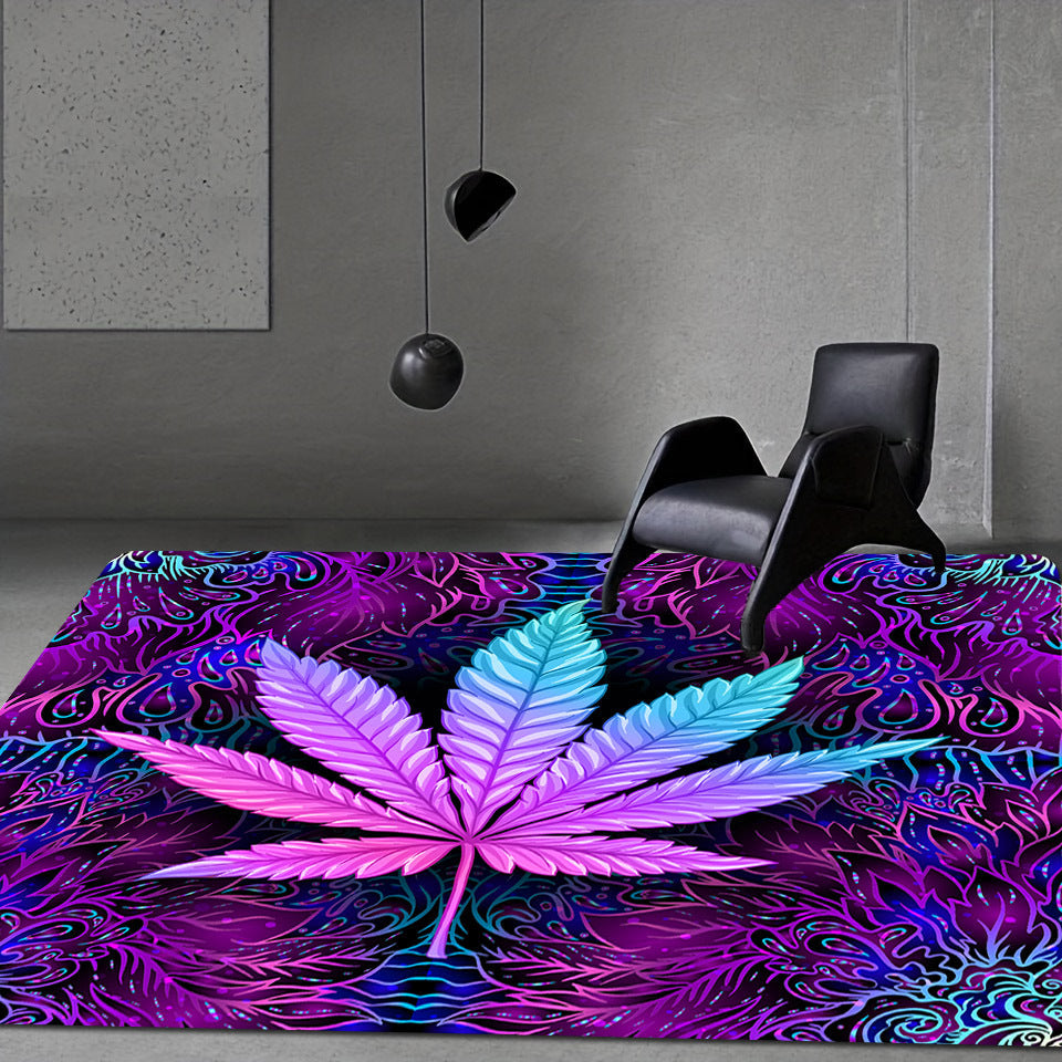 Purple Leaf Print Living Room Carpet Floor Mat for Sofa or Coffee Table
