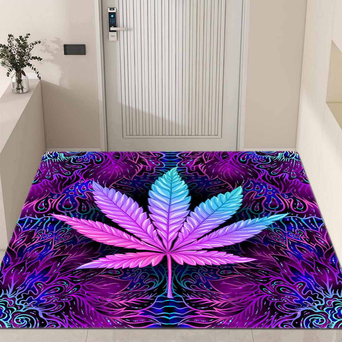 Purple Leaf Print Living Room Carpet Floor Mat for Sofa or Coffee Table