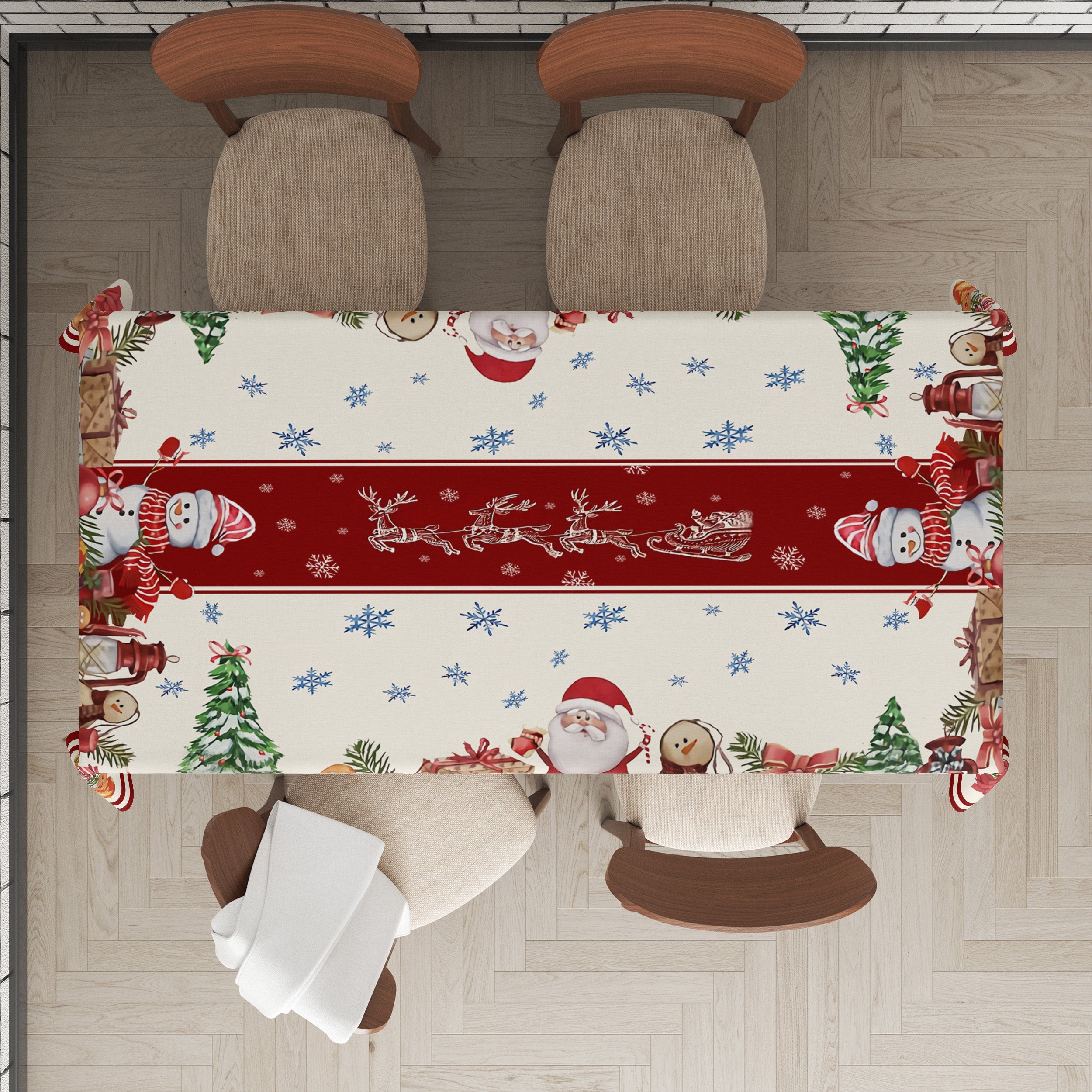 Christmas Themed Tablecloth Waterproof Oil-Proof Rectangular Dining and Coffee Table Cover