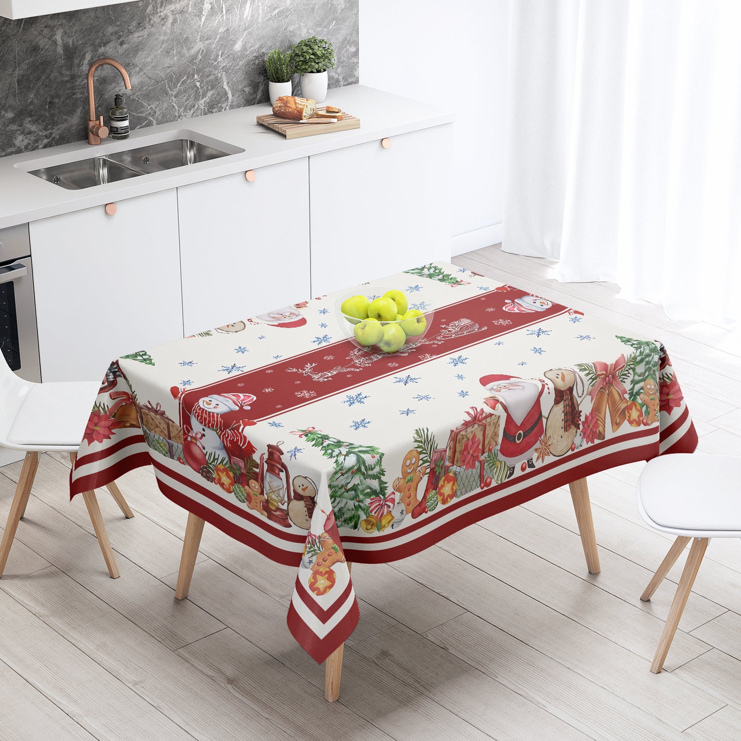 Christmas Themed Tablecloth Waterproof Oil-Proof Rectangular Dining and Coffee Table Cover