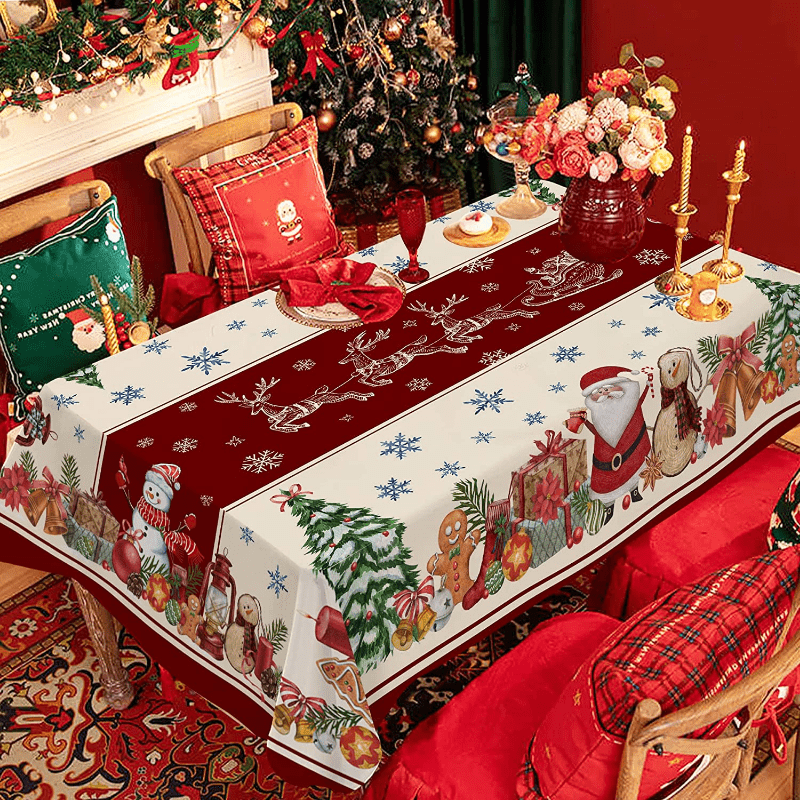 Christmas Themed Tablecloth Waterproof Oil-Proof Rectangular Dining and Coffee Table Cover