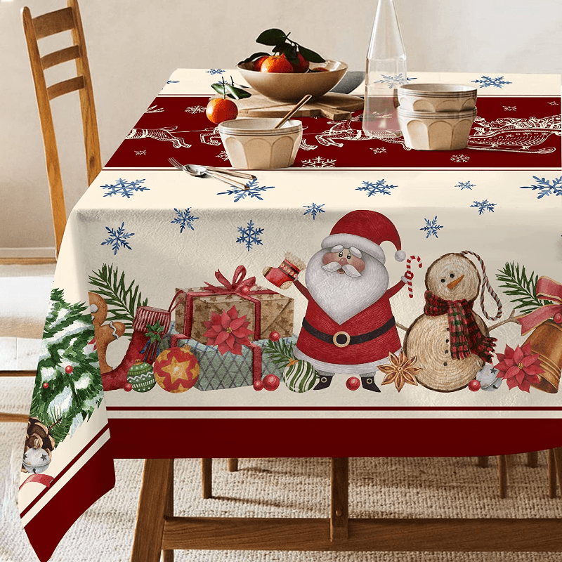 Christmas Themed Tablecloth Waterproof Oil-Proof Rectangular Dining and Coffee Table Cover