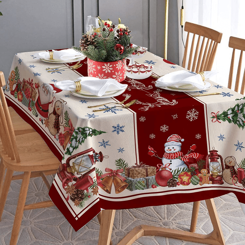 Christmas Themed Tablecloth Waterproof Oil-Proof Rectangular Dining and Coffee Table Cover