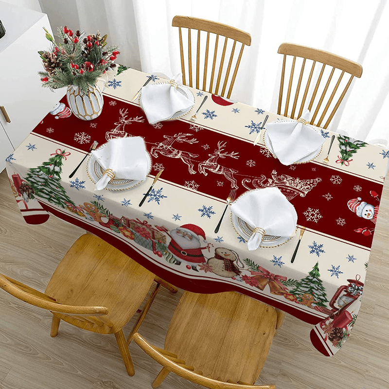 Christmas Themed Tablecloth Waterproof Oil-Proof Rectangular Dining and Coffee Table Cover