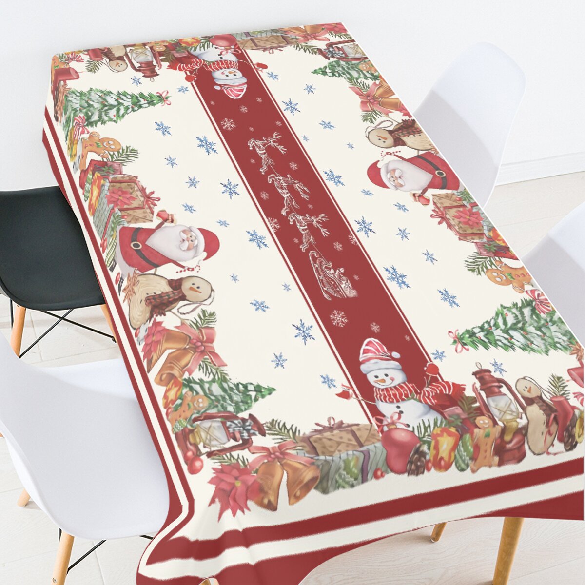 Christmas Themed Tablecloth Waterproof Oil-Proof Rectangular Dining and Coffee Table Cover