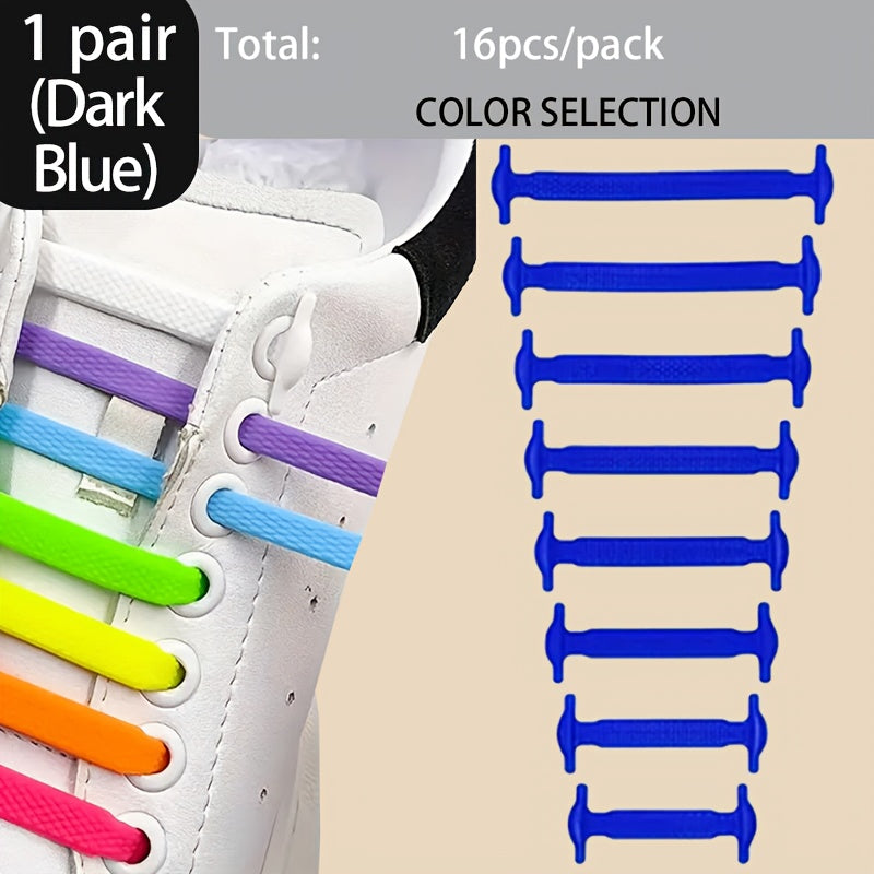 16pcs Silicone Elastic Shoelaces for Sports and Casual Shoes Durable PVC