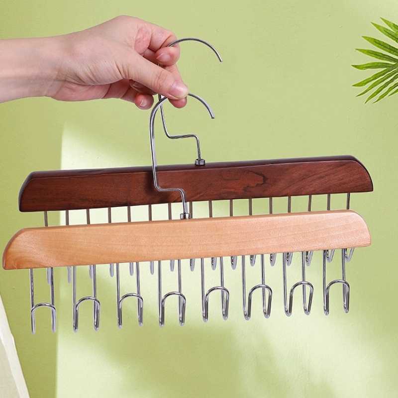 Набор из 2 деревянных вешалок для одежды с 8 крючками, вешалки для экономии места для бюстгальтеров, прочные деревянные вешалки с поворотными крючками, органайзер для шкафов для майок, топов, купальников, бюстгальтеров и шарфов.