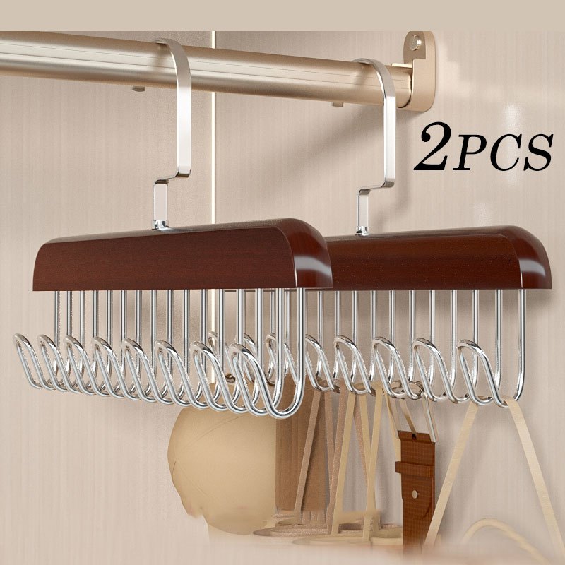 Set of 2 Wooden Clothes Hangers with 8 Hooks Sturdy Closet Organizer for Tank Tops Bras