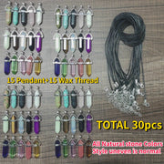 Set of 15 Multicolor Crystal Chakra Pendants with Black Leather Necklace Chain Jewelry