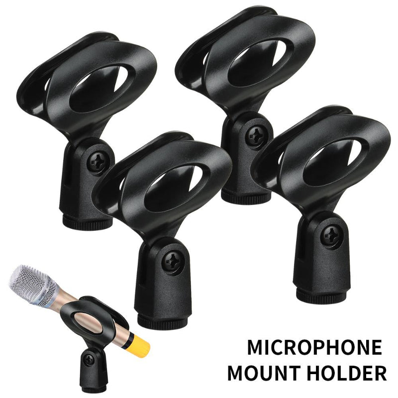 Universal Microphone Clip Holder Set for Wired and Wireless Microphones Durable Rotatable Black 4 Pack