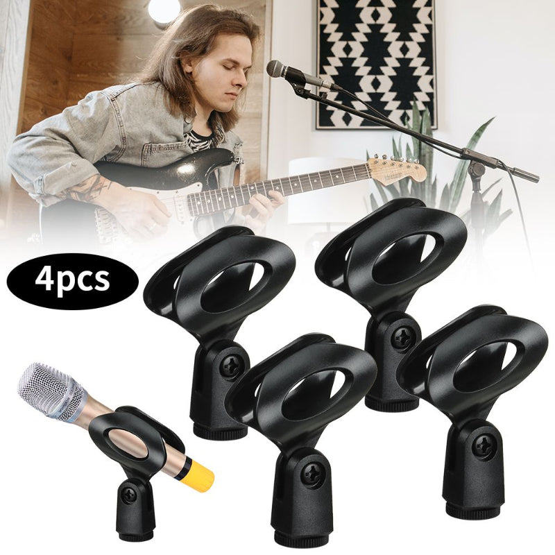 Universal Microphone Clip Holder Set for Wired and Wireless Microphones Durable Rotatable Black 4 Pack