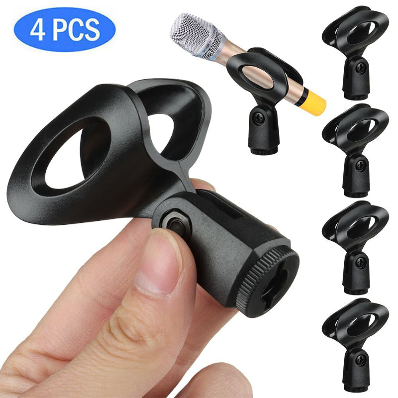 Universal Microphone Clip Holder Set for Wired and Wireless Microphones Durable Rotatable Black 4 Pack