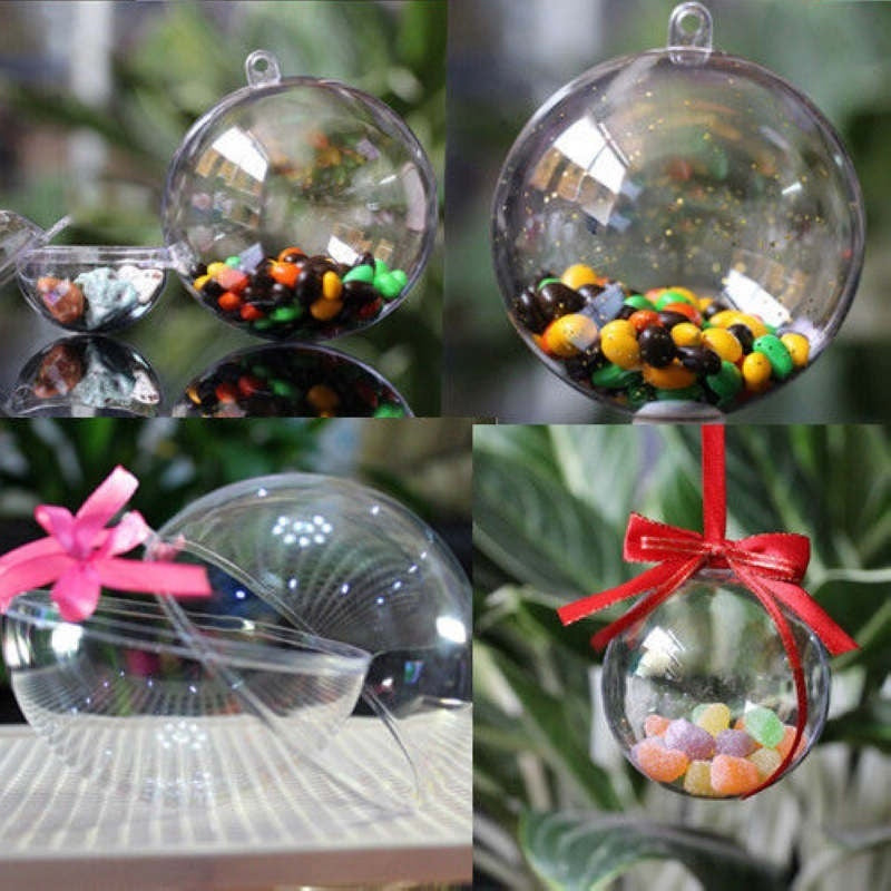 10 Clear Plastic Round Ball Christmas Tree Decorations for Party Wedding Home Decor