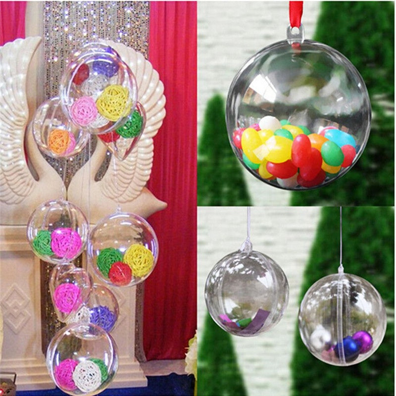 10 Clear Plastic Round Ball Christmas Tree Decorations for Party Wedding Home Decor