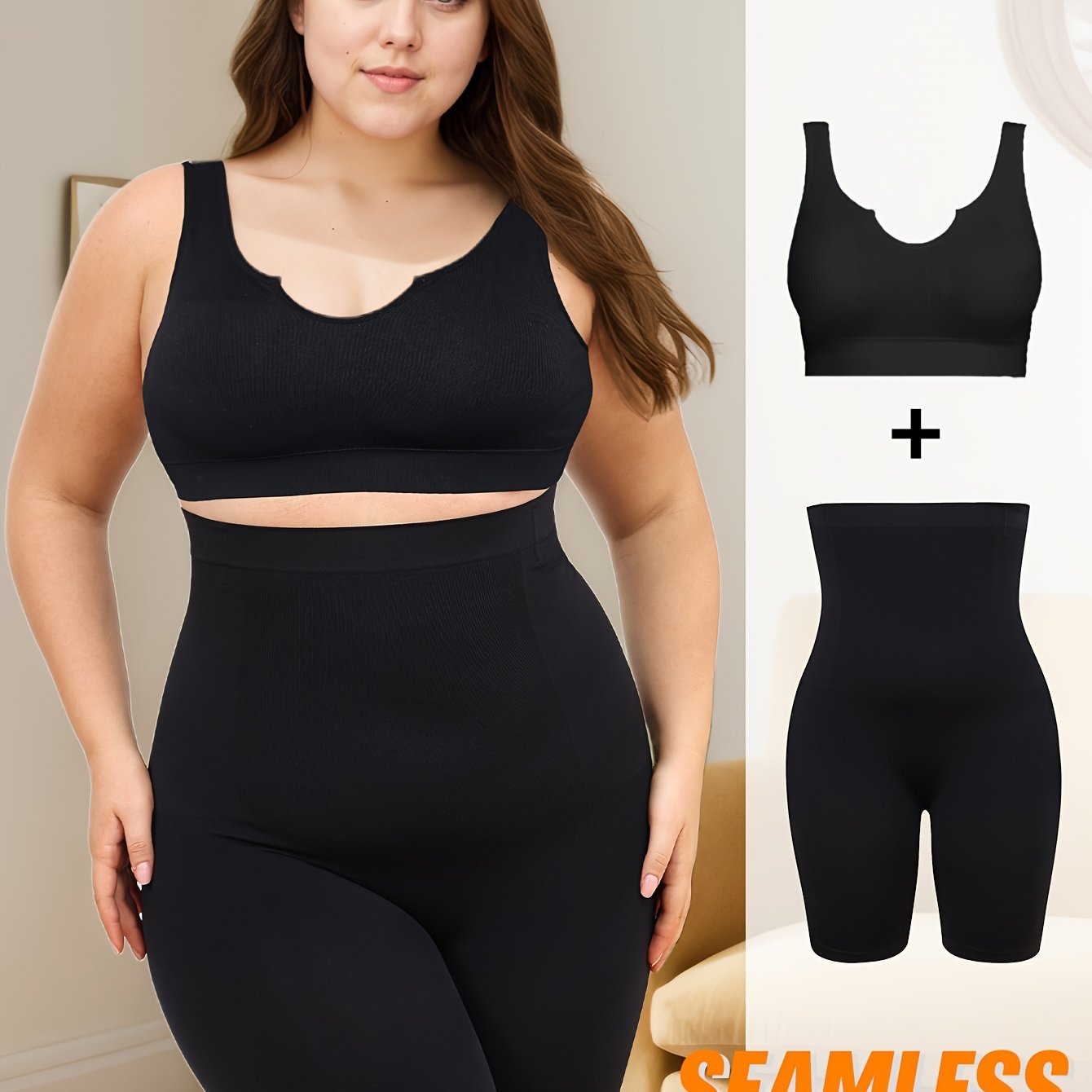 Plus o'lcham ayollar uchun shiliksiz yoga to'plami simsiz nafas oladigan sport brasi yuqori bel shakllantiruvchi shimlar to'liq rang