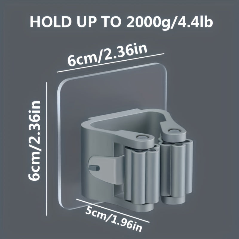 Organizador de pared para fregona y escoba, instalación sin taladro, ganchos de plástico ajustables, almacenamiento en cocina, baño y garaje