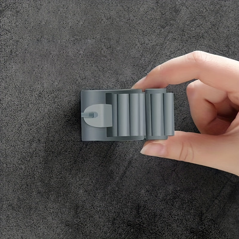 Organizador de pared para fregona y escoba, instalación sin taladro, ganchos de plástico ajustables, almacenamiento en cocina, baño y garaje