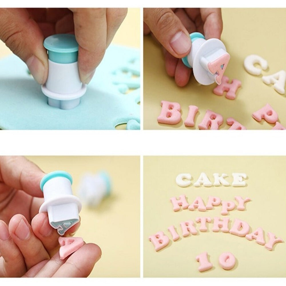 Baking Mold Set with Alphabet Fondant Cookie Cutter Plunger Embosser for Cake