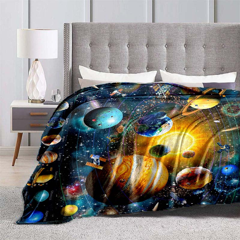 Cosmic Planet Design Flannel Throw Blanket Lightweight Cozy for Sofa Bed Travel Camping