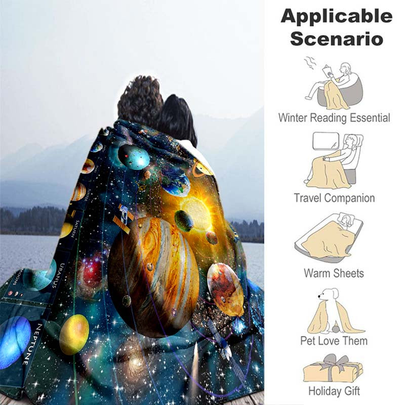 Cosmic Planet Design Flannel Throw Blanket Lightweight Cozy for Sofa Bed Travel Camping