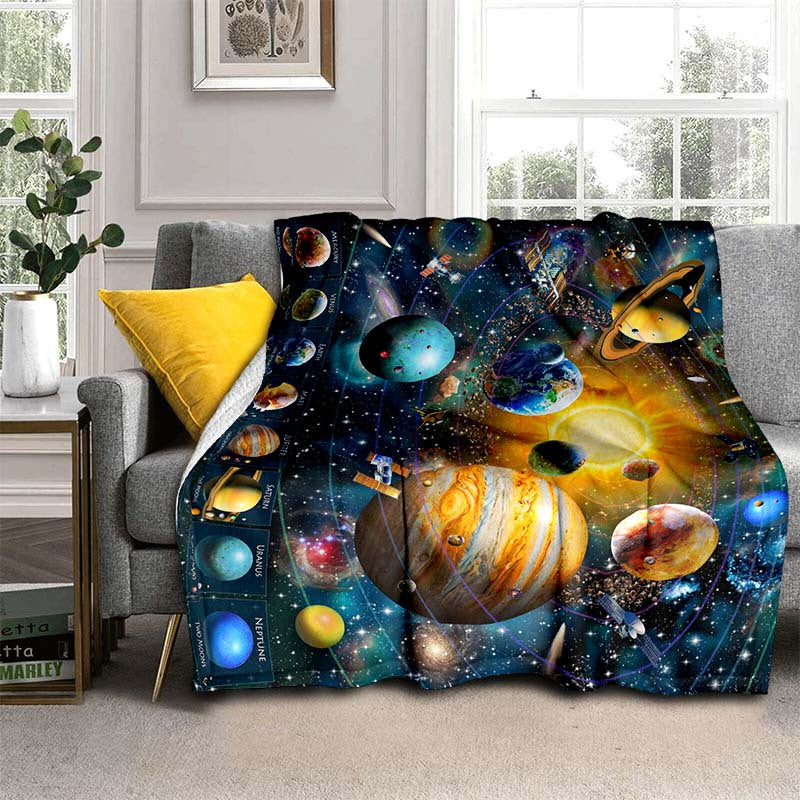 Cosmic Planet Design Flannel Throw Blanket Lightweight Cozy for Sofa Bed Travel Camping