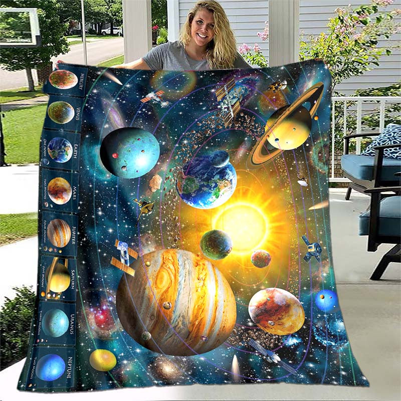 Cosmic Planet Design Flannel Throw Blanket Lightweight Cozy for Sofa Bed Travel Camping