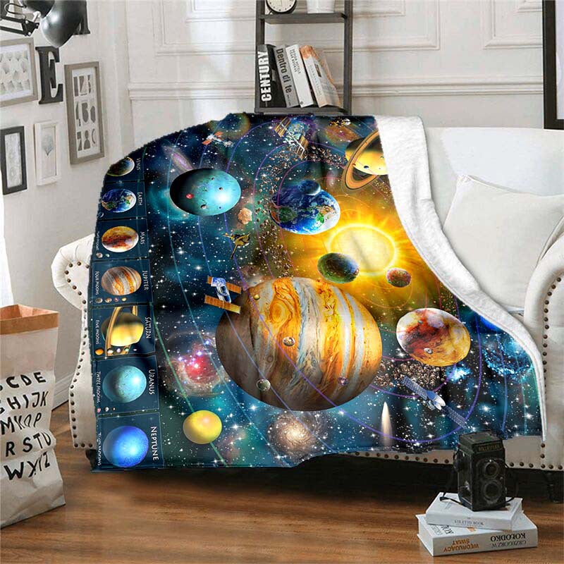 Cosmic Planet Design Flannel Throw Blanket Lightweight Cozy for Sofa Bed Travel Camping