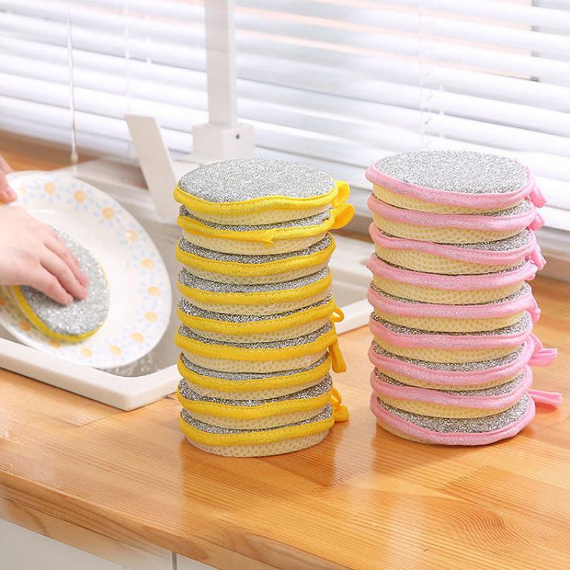 Dual-Sided Microfiber Kitchen Sponges Pack of 12 Pink Green Yellow Reusable Scrubbing