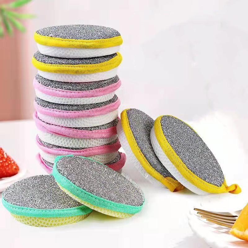Dual-Sided Microfiber Kitchen Sponges Pack of 12 Pink Green Yellow Reusable Scrubbing