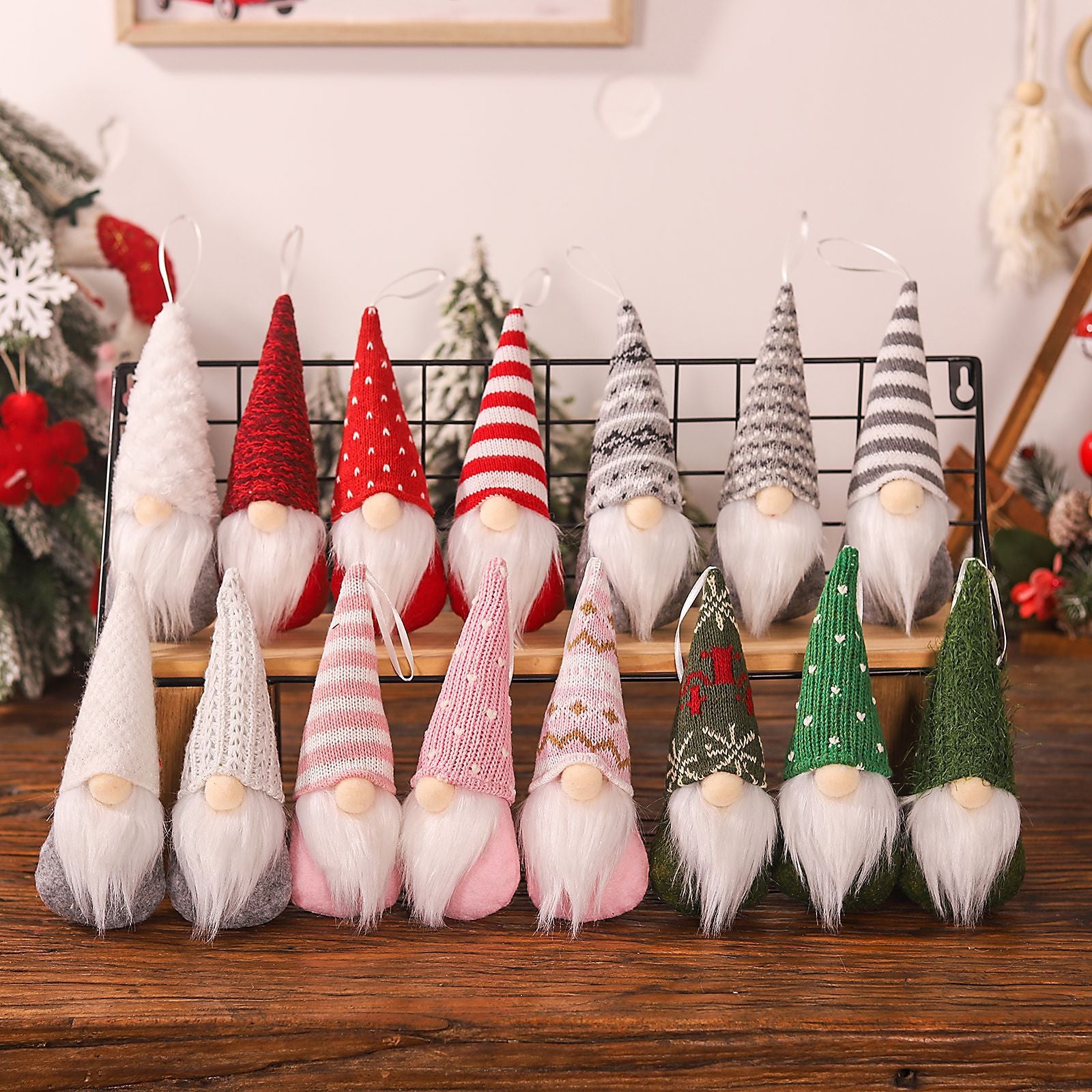 Set of 3 Christmas Gnome Elf Ornaments for Tree and Holiday Decor
