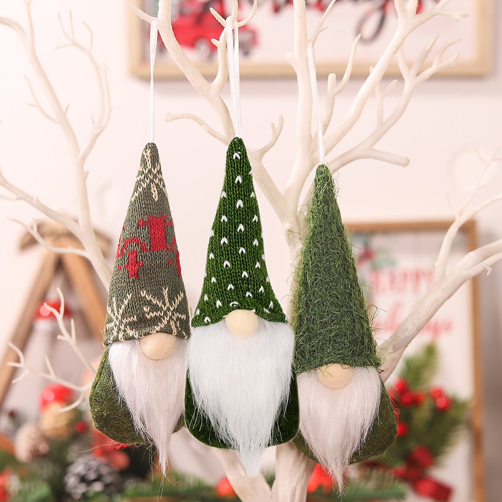 Set of 3 Christmas Gnome Elf Ornaments for Tree and Holiday Decor