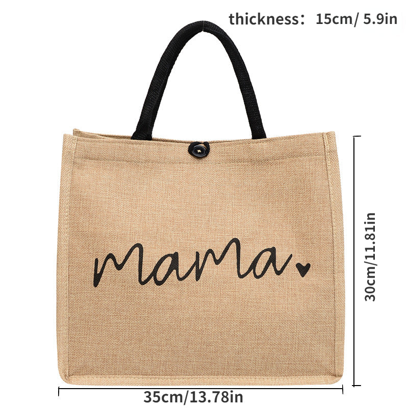 Linen Shoulder Bag for Women with Letter Print Spacious Travel and Shopping Bag