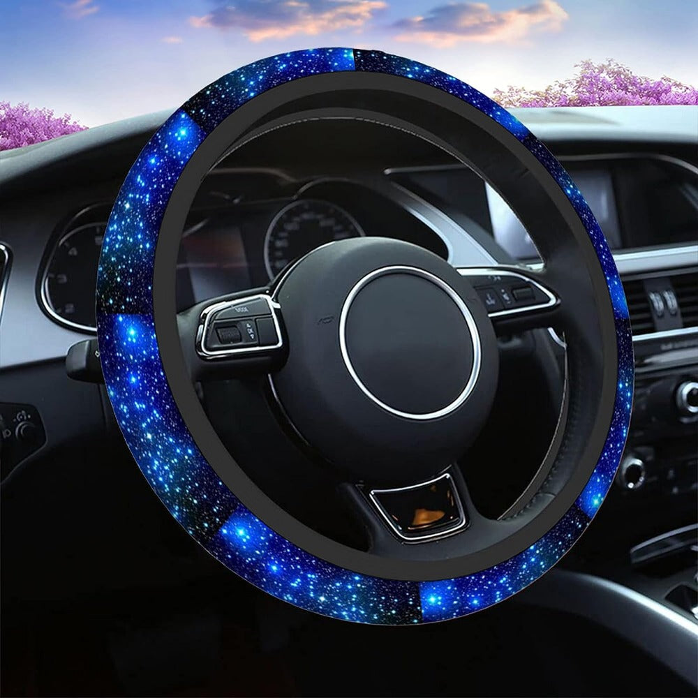Universal Blue Milky Way Sky Print Steering Wheel Cover Anti Slip Elasticity