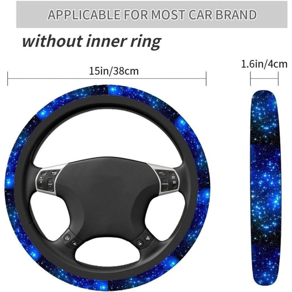 Universal Blue Milky Way Sky Print Steering Wheel Cover Anti Slip Elasticity