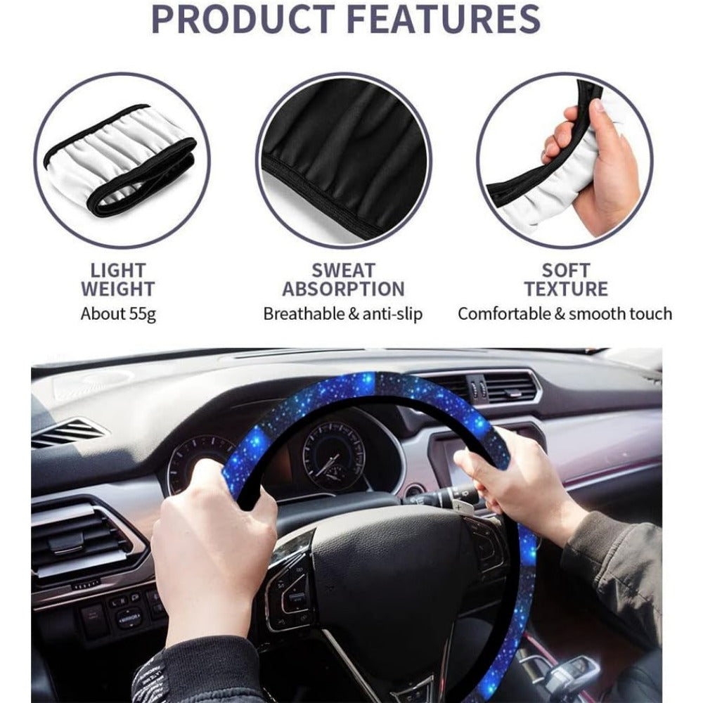 Universal Blue Milky Way Sky Print Steering Wheel Cover Anti Slip Elasticity