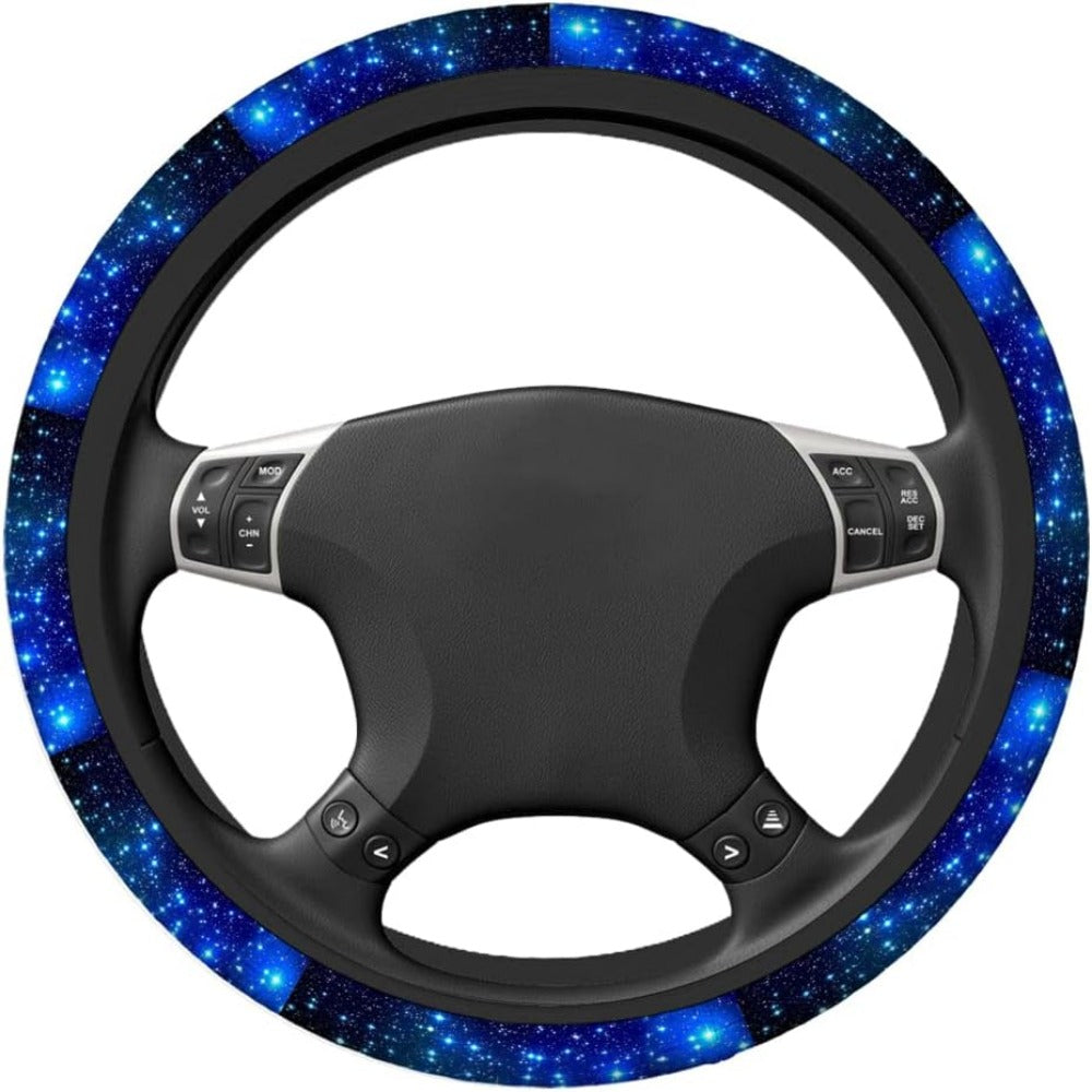 Universal Blue Milky Way Sky Print Steering Wheel Cover Anti Slip Elasticity