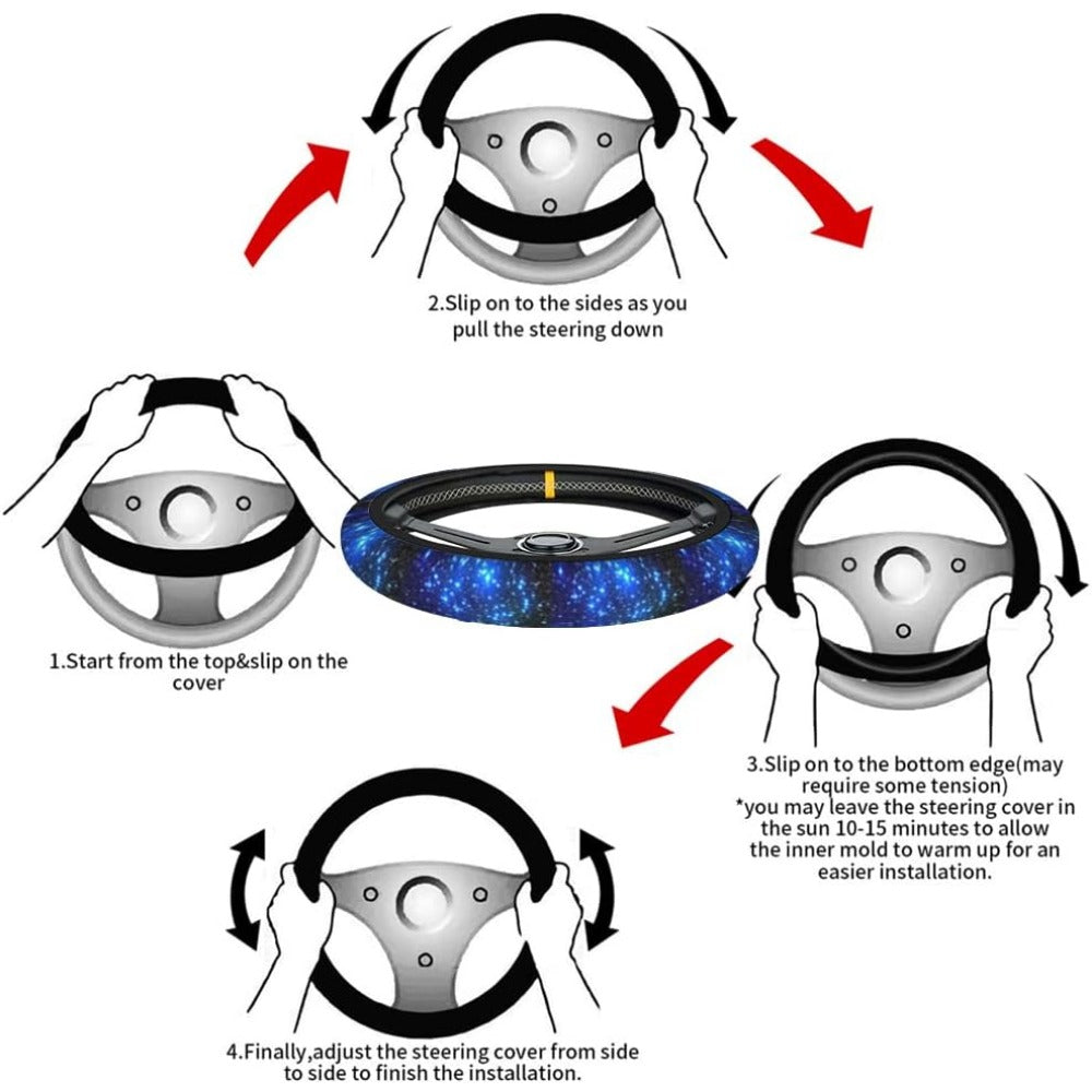 Universal Blue Milky Way Sky Print Steering Wheel Cover Anti Slip Elasticity