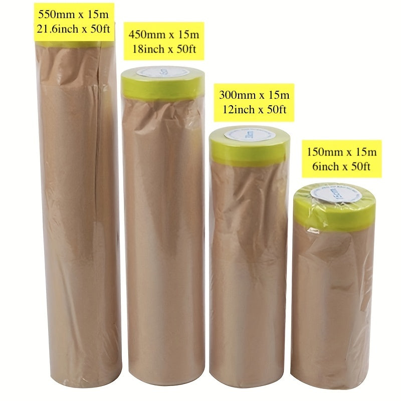 Rollo de papel de enmascarar pre-pegado para pintura, 15.24m, cinta protectora y cortina