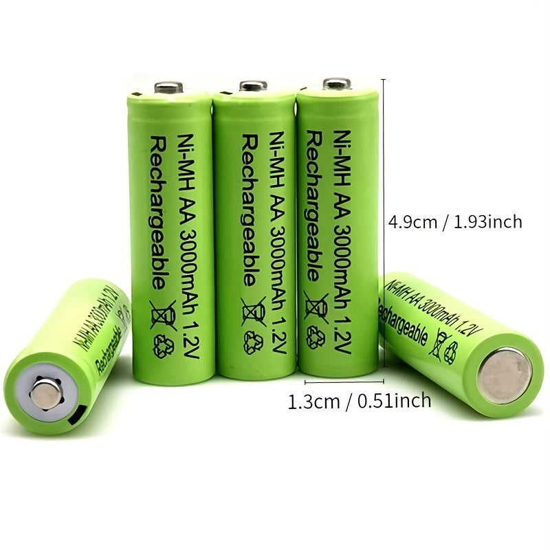 1.2V 3000mAh NiMH AA Rechargeable Battery for Toys Microphones MP3s Remote-Controlled Vehicles and LED Flashlights
