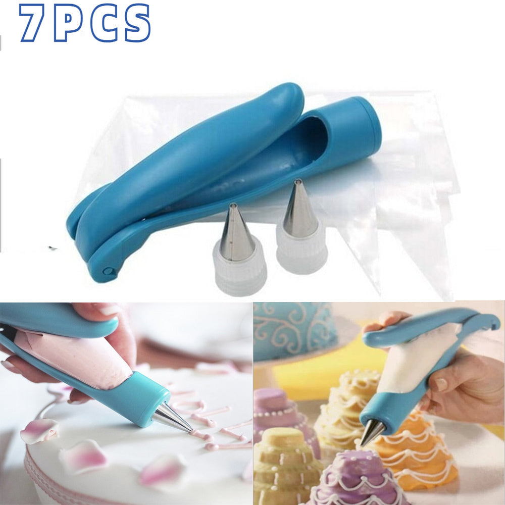 7-Piece Pastry Icing Pen Set with Reusable Piping Bag Nozzle Tips Fondant Cake Decorating Tools