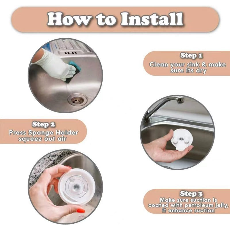 Organizador de fregadero con ventosa blanca para cocina y baño con diseño de drenaje automático