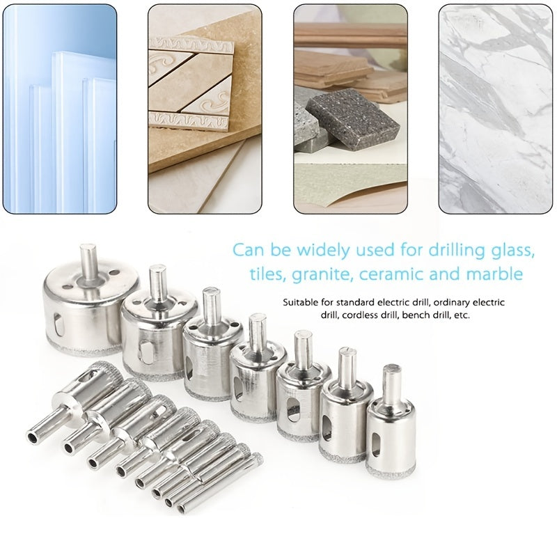 Set of 10 Diamond-Coated Hole Saw Drill Bits for Tile Marble Glass Ceramic