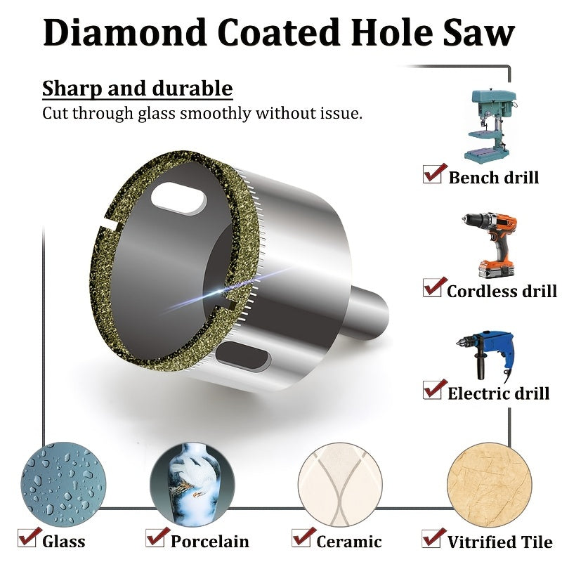 Set of 10 Diamond-Coated Hole Saw Drill Bits for Tile Marble Glass Ceramic