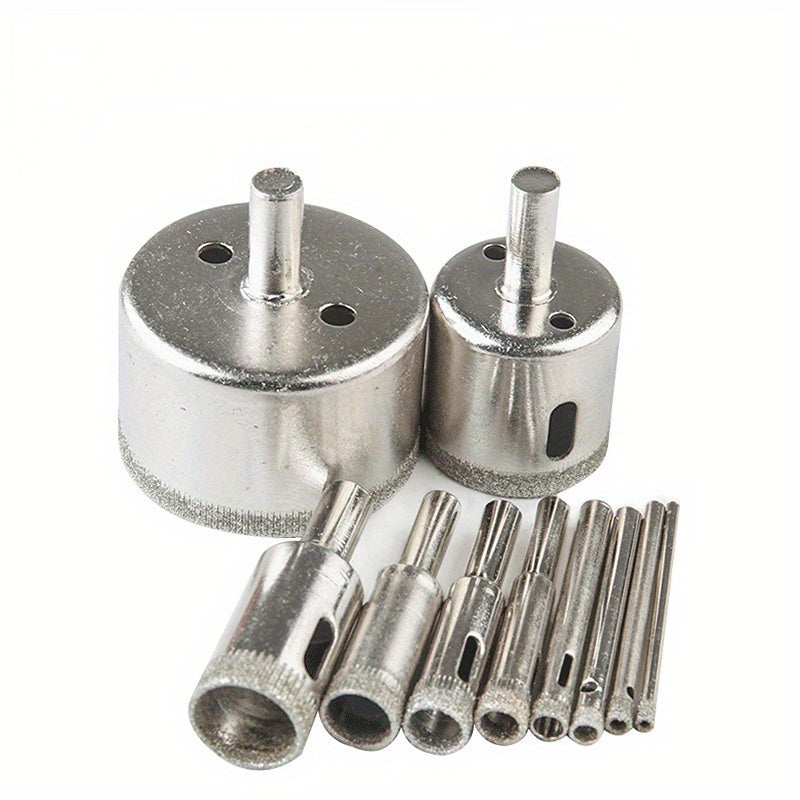 Set of 10 Diamond-Coated Hole Saw Drill Bits for Tile Marble Glass Ceramic